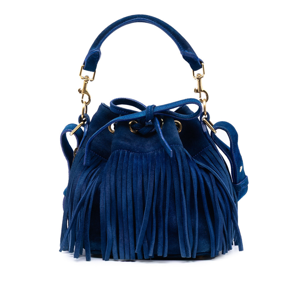 Pre-Loved Saint Laurent Small Suede Emmanuelle Fringe Bucket Bag